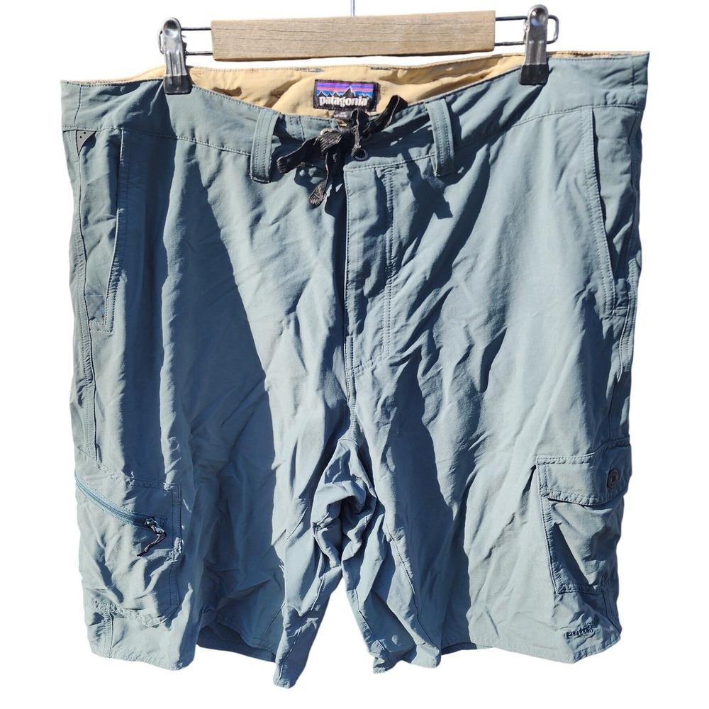 Patagonia Mens Size 40 Blue Grey Nylon Stretch Cargo Hiking Shorts 11 Inseam